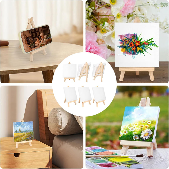 Set mit 12 Mini-Staffeleien, 10 x 10 cm, Mini-Leinwand mit Staffelei von 8 x 15 cm, klappbares Stati