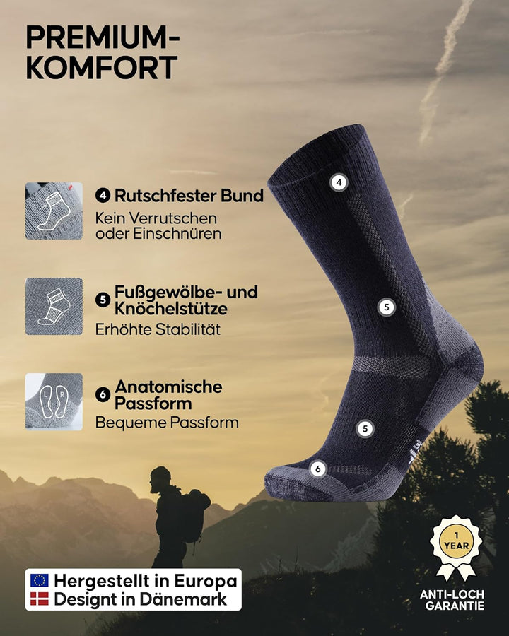 DANISH ENDURANCE Merino Wandersocken, Wollsocken, Merino Socken, Trekkingsocken, Atmungsaktiv & Star