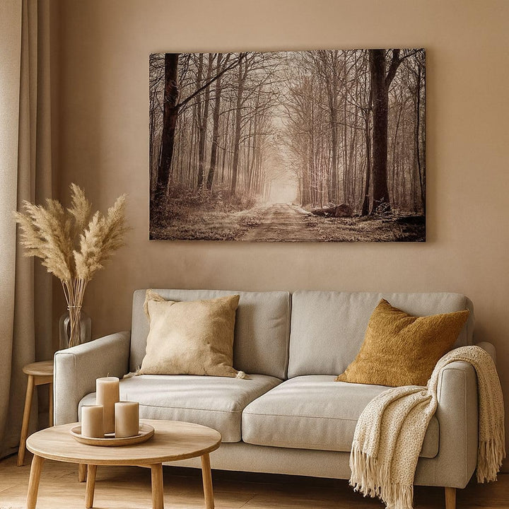 Bilder auf Leinwand 100x70cm Leinwandbild mit Rahmen Wald Strasse Baum Gross Wanddeko Bild Schlafzim