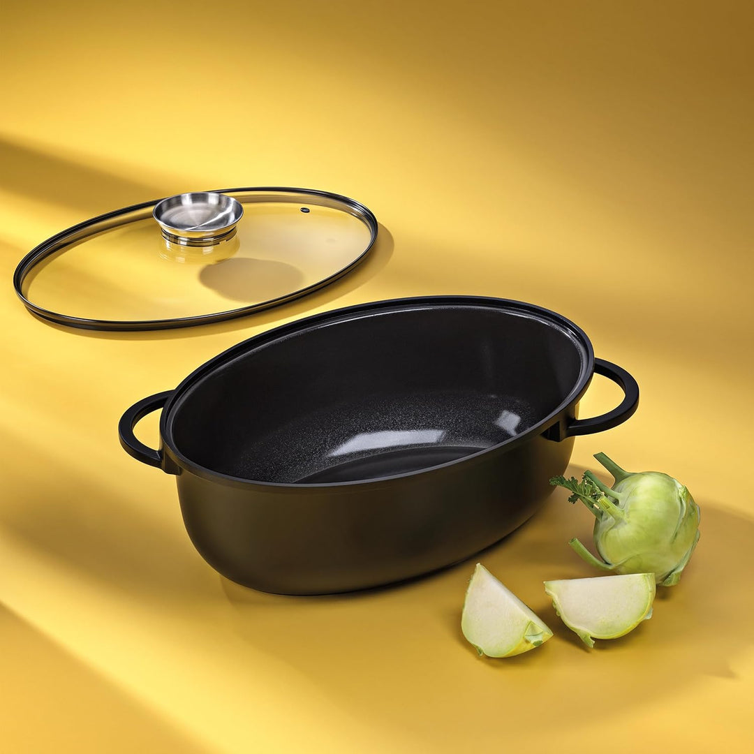 kela Bräter oval 8 Liter ATURA, Dutch Oven, Gussbräter mit Deckel Induktion, Aluguss keramisch besch