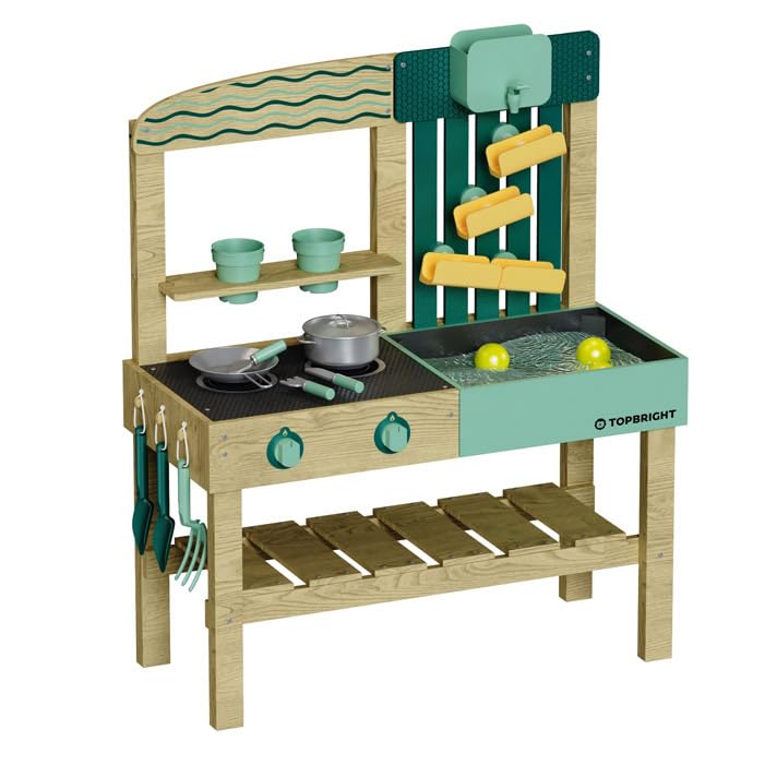 Topbright 1212472024de0001, Outdoor-Küche mit Wasser für Kinder, 36+ Monate, Mud Kitchen mit Zubehör