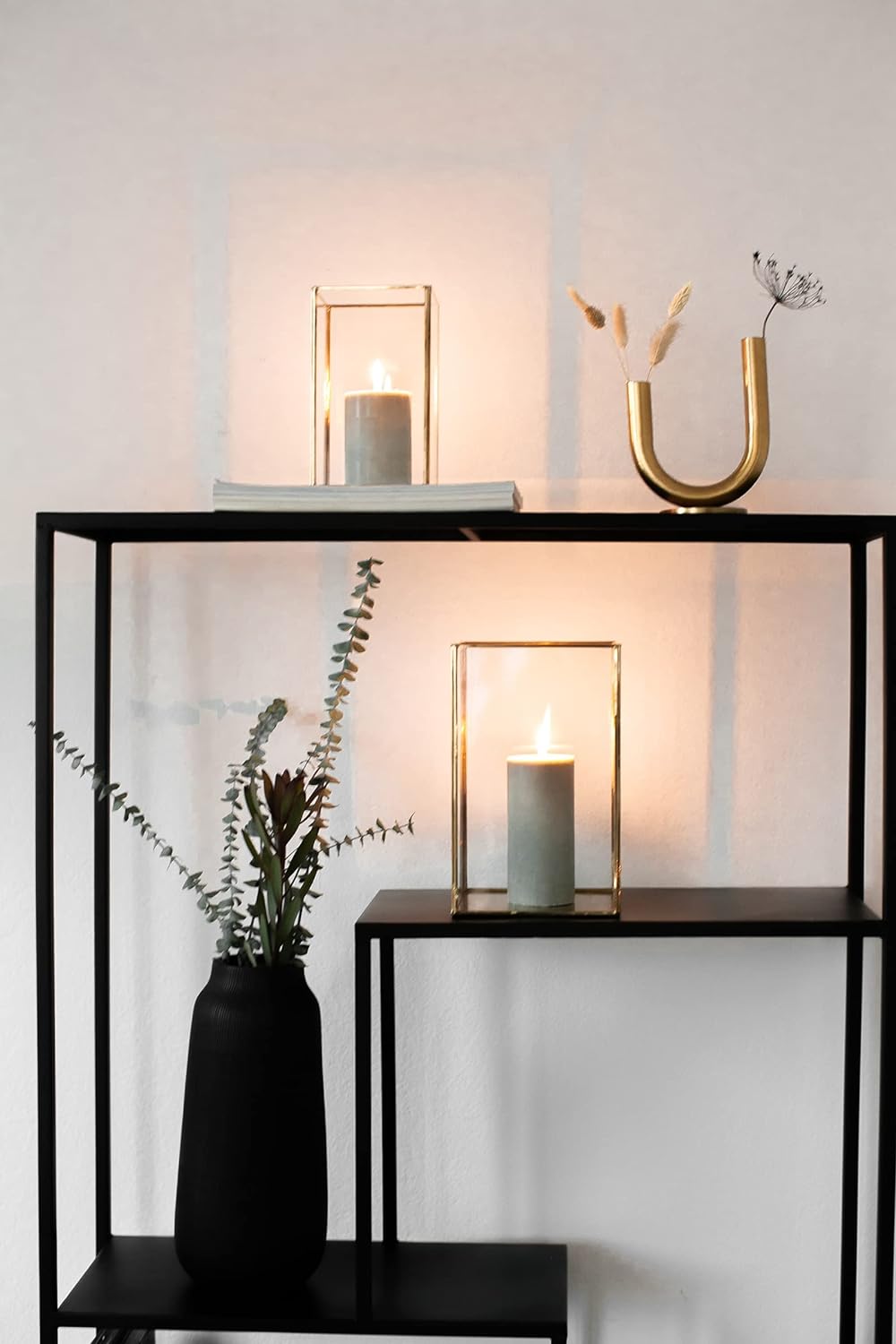 LaLe Living Laterne BATU 2er Set aus Eisen in Vintage Gold, Windlicht für Stumpenkerzen und Teelicht