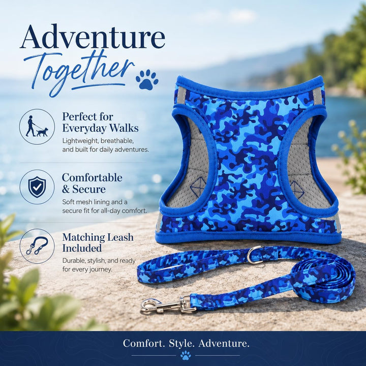 Moonpet Step in Air Hundegeschirr Leine Set – Reflektierendes Blumenmuster gepolsterte Netzweste Ges