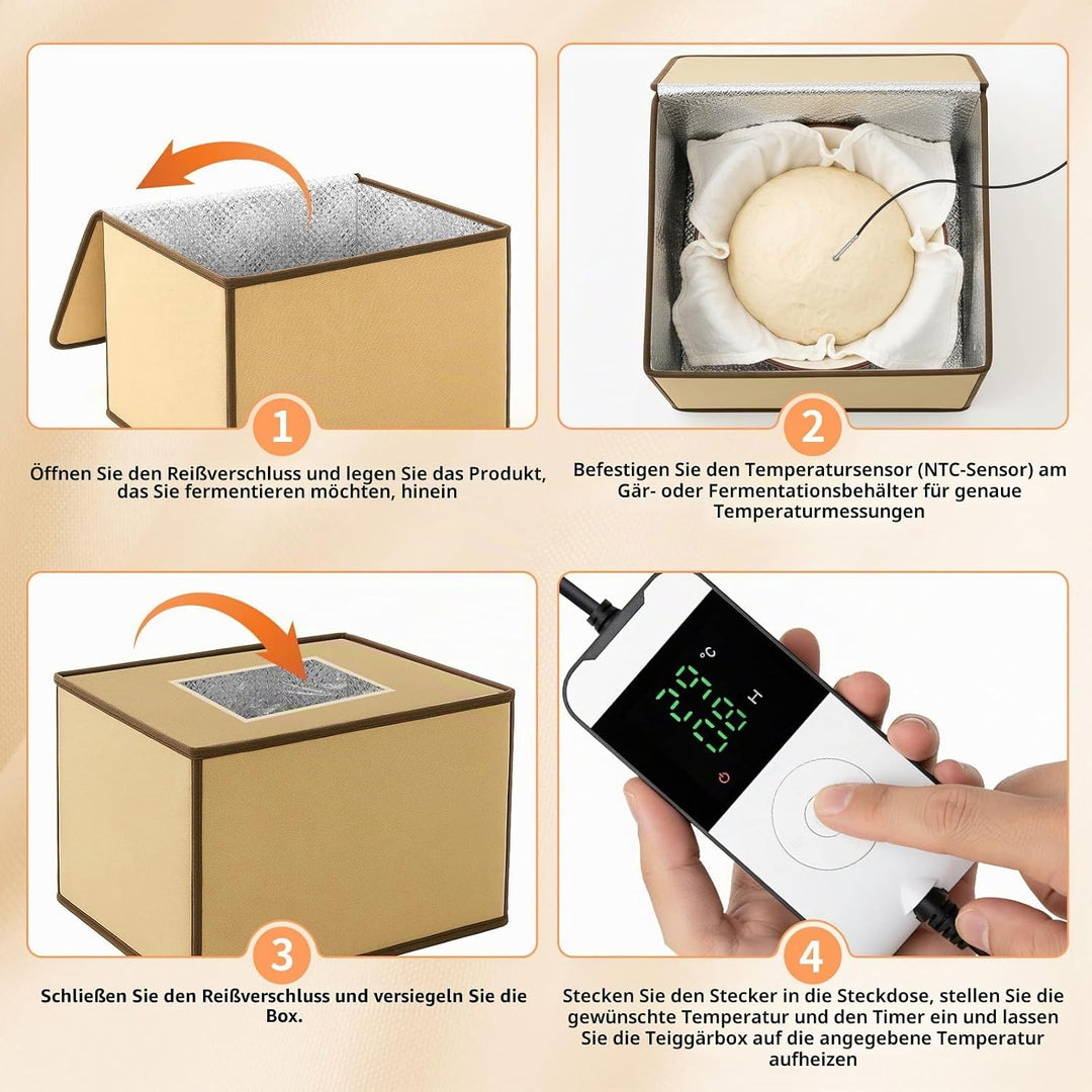 Brot Gärbox Sauerteig – Elektrischer Teigbox mit Temperatur- und Timersteuerung, Faltbare Brot Gärsc