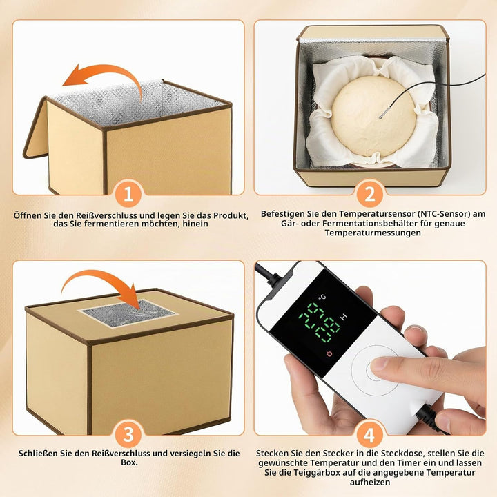 Brot Gärbox Sauerteig – Elektrischer Teigbox mit Temperatur- und Timersteuerung, Faltbare Brot Gärsc