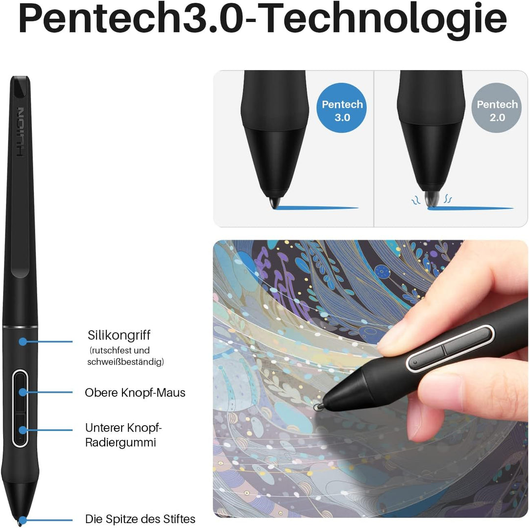HUION Kamvas Pro 16 (2.5K) Grafiktablett mit Display mit 2.5 K Auflösung, 145% SRGB-Farbraum und 1:
