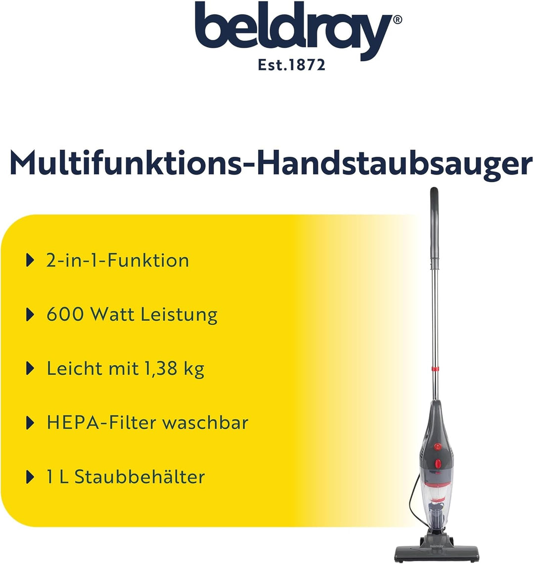 Beldray 2-in-1 Multifunktionaler Stab- und Handstaubsauger – Leichter Staubsauger, Mehrflächen-Boden