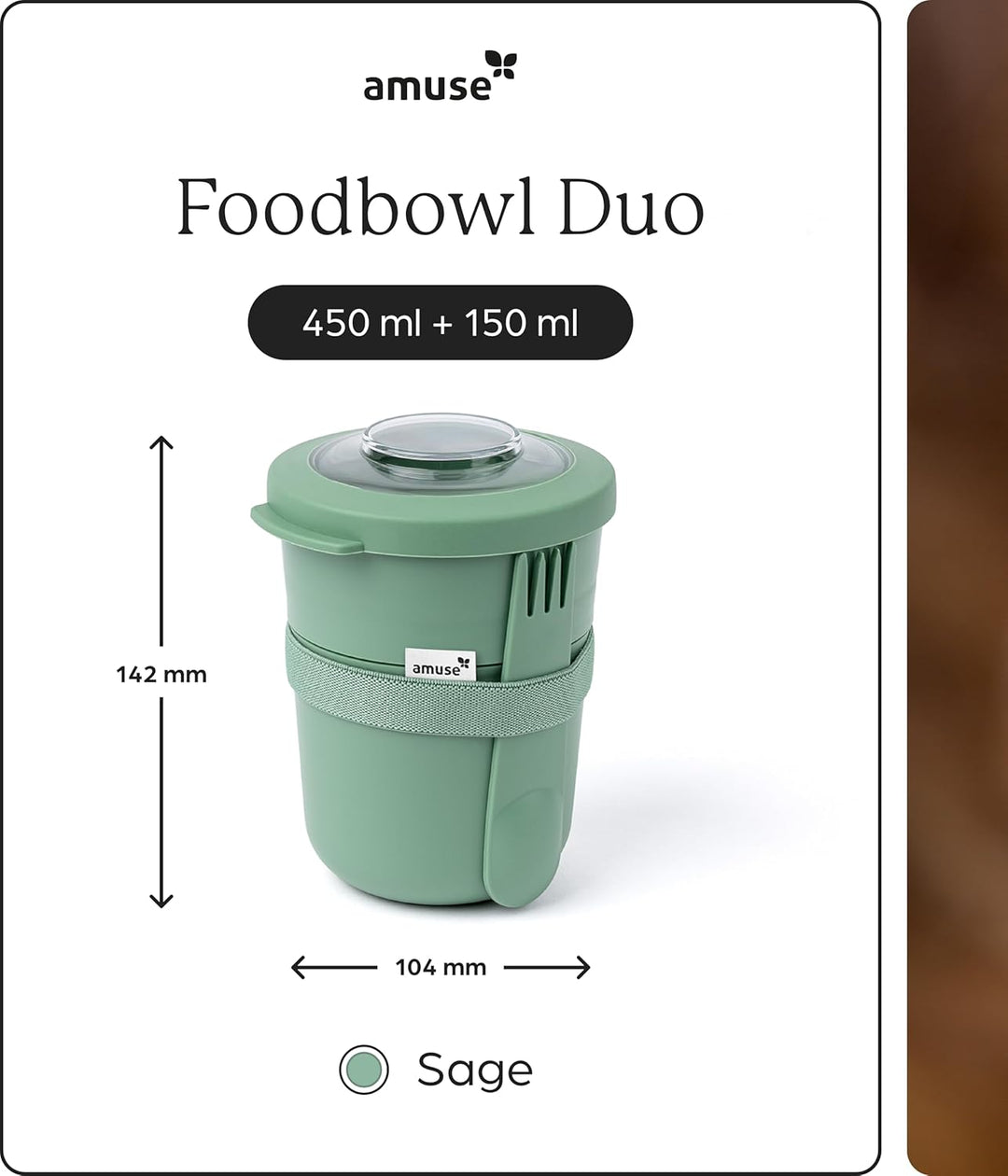 Amuse Müslibecher To Go (450ml + 150ml) | Crunch Cup | Auslaufsicherer Joghurtbecher To Go mit Löffe