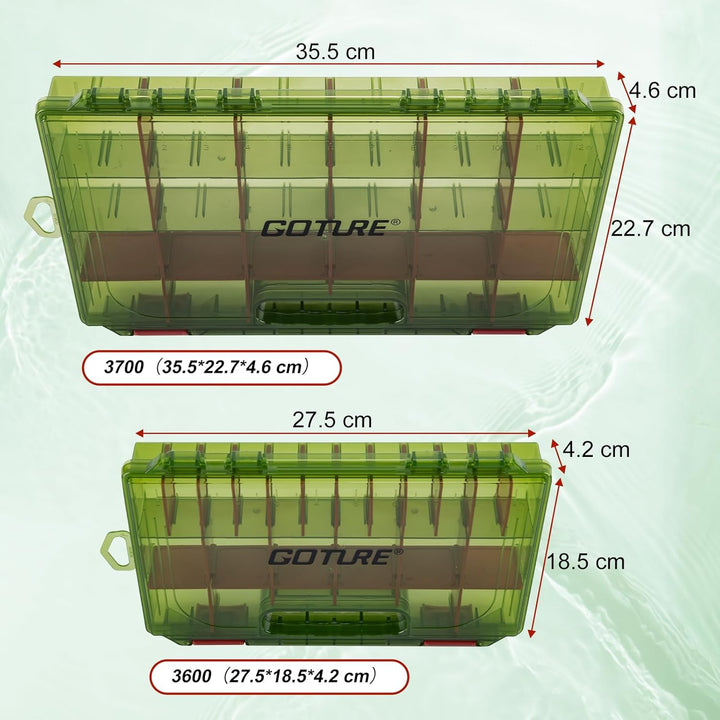 Goture Verdickte Köderbox Angeln 3700 - Transparente Angelbox mit Messlineal, Verstellbaren Trennwän