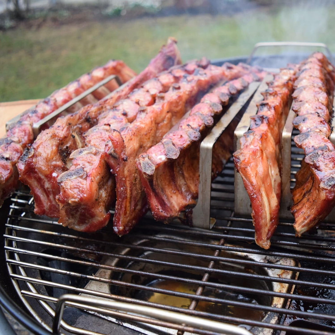 Edelstahl Rippchenhalter | RibRack - für 6 rundum knusprige Spareribs vom Grill & Backofen Rippchen-