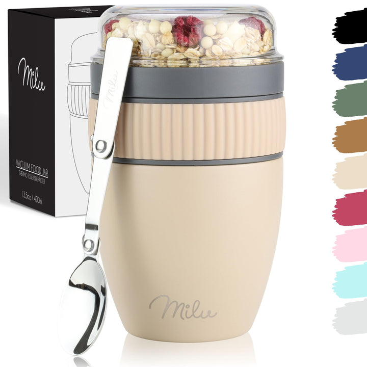 Milu Müslibecher to go 400ml I isolierter Edelstahl Joghurtbecher für Müsli I auslaufsicherer Becher
