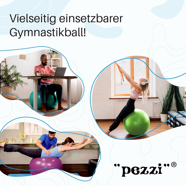 PEZZI Original Gymnastik Ball Plus Pumpe Sitz Therapie Pilates 53cm Violett, 53cm Violett
