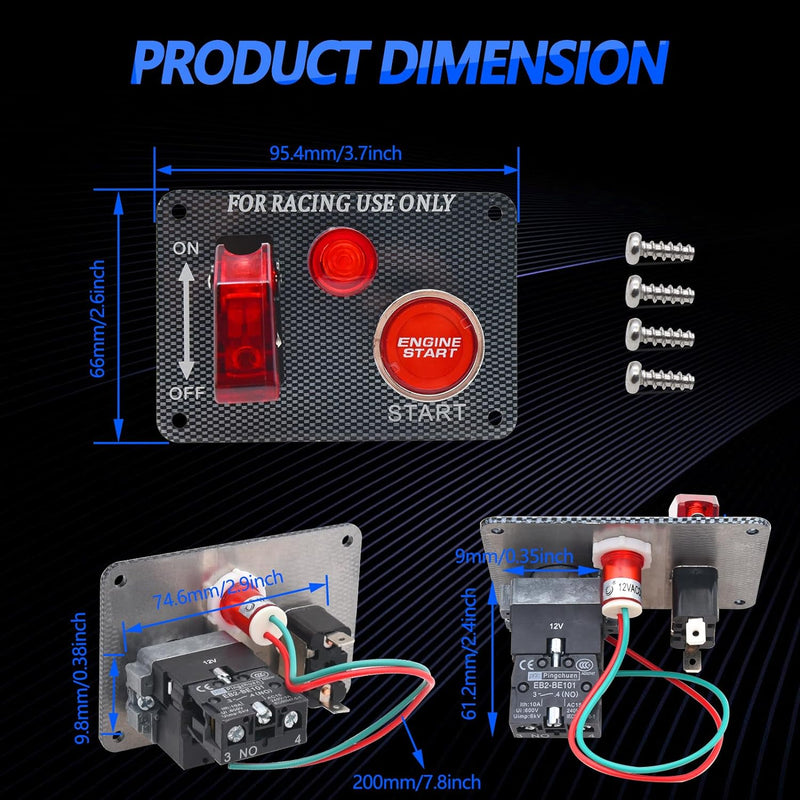 Geloo 12 V Kippschalter Panel Motor Start Druckschalter Kohlefaser Rennwagen Kohlefaser Rennwagen 2