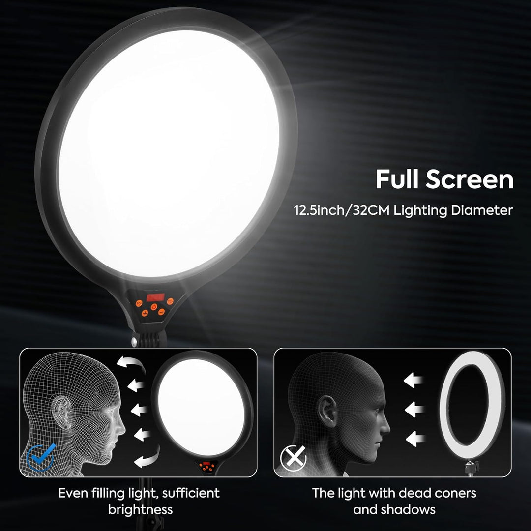 LED Videolicht 35CM, Ringlicht mit Stativ Stufenlose Dimmbare 2700-6500K Digitales Anzeigefeld Handy