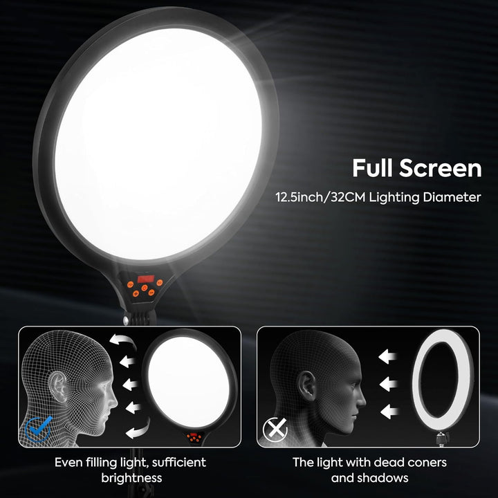 LED Videolicht 35CM, Ringlicht mit Stativ Stufenlose Dimmbare 2700-6500K Digitales Anzeigefeld Handy