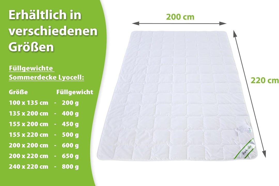 franknatur Sommerdecke Lyocell Tencel Baumwolle Bettdecke 200x220 Weiss 200 x 220 cm, 200 x 220 cm