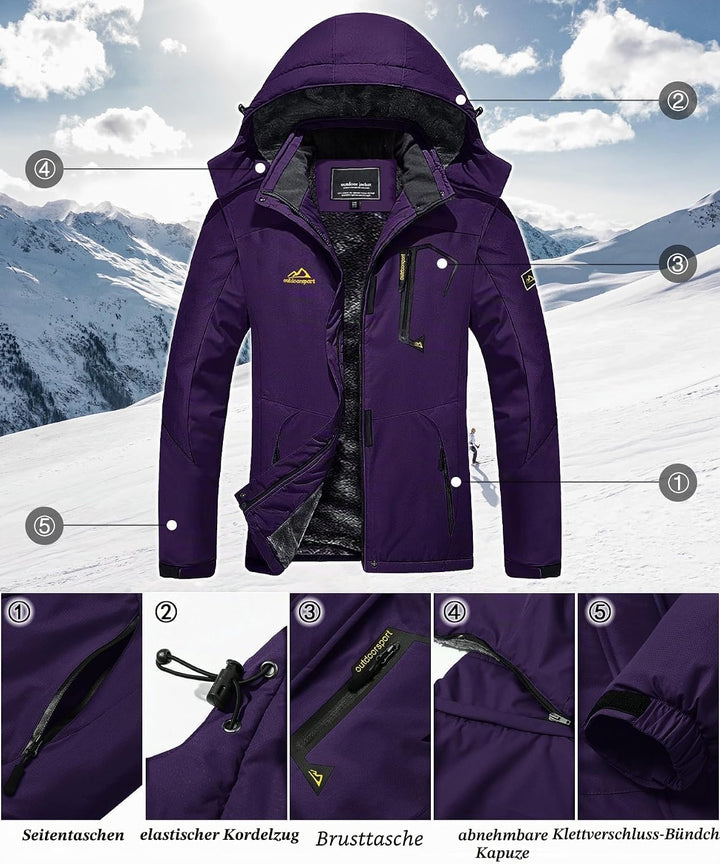 TACVASEN Damen Übergangsjacke Warm Winterjacke Gefüttert Wanderjacke Ski Jacket mit Wasserdichtem Re