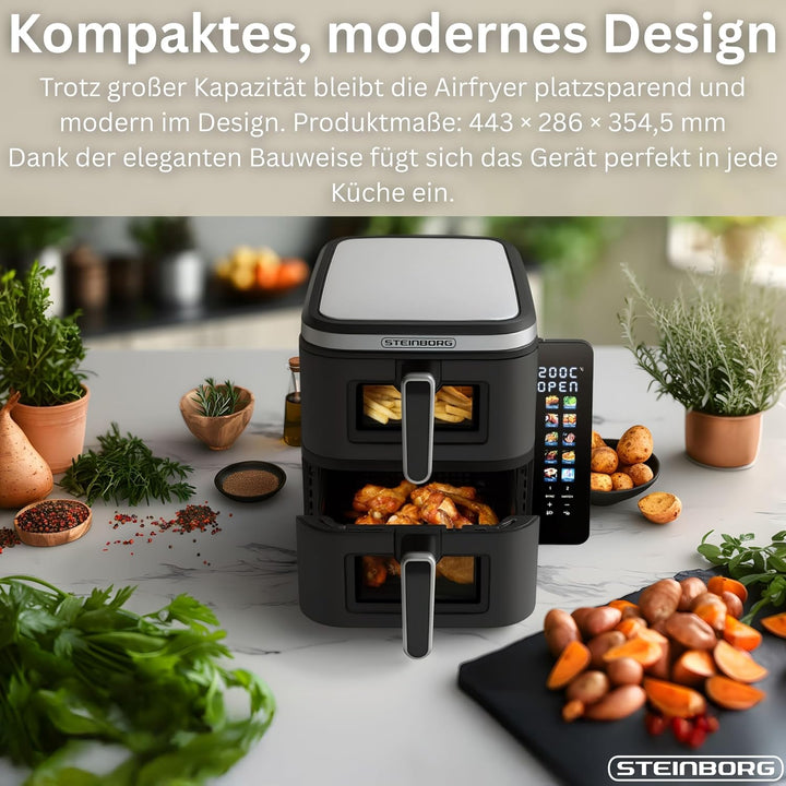 Steinborg® Heissluftfritteuse Doppelkammer 11 Liter Heissluft-Frittieren Heissluftfritteuse 2 vertik