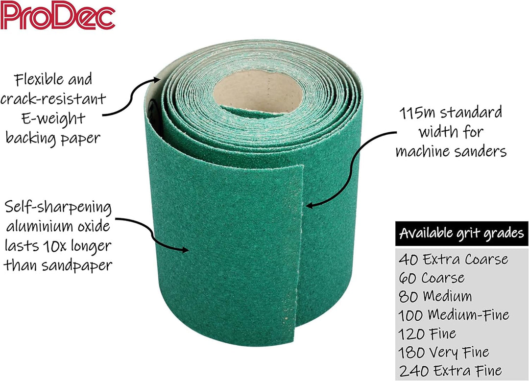 ProDec Schleifpapier, Körnung 40, extra grob, Aluminiumoxid, 50 m x 115 mm, Rolle, grün