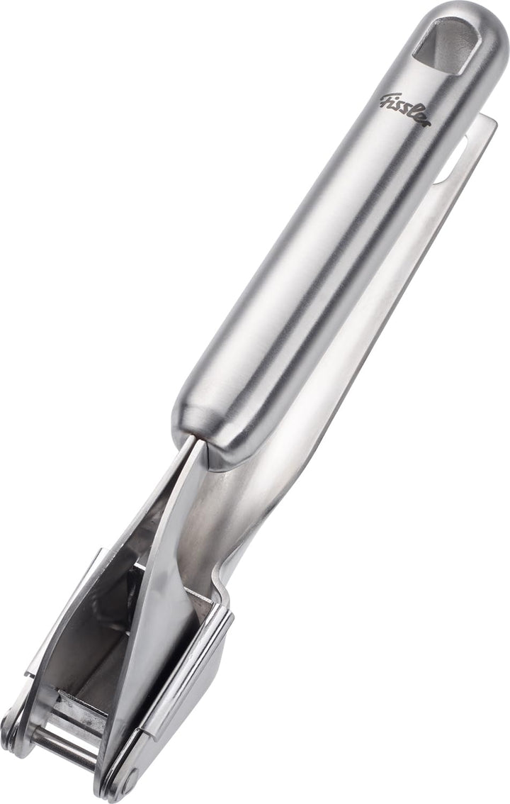 Fissler Essential/Edelstahl-Knoblauchpresse (20 cm) zerkleinert Knoblauch & Ingwer, mit Aufhänge-Öse