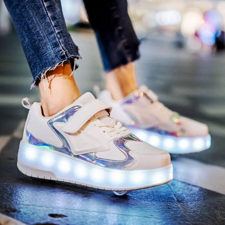 Kinderroller mit LED Licht | Automatisch Einziehbar & Abnehmbare Vorderreifen | Outdoor-Spiel-Schuhe