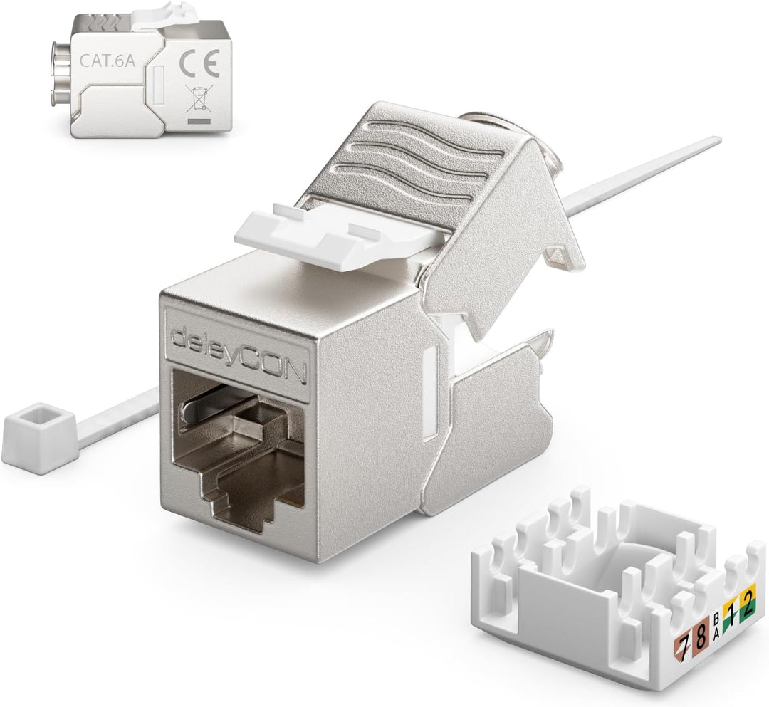deleyCON 12x CAT6a MINI Keystone Jack Modul Patchkabel Netzwerkkabel Verbinder 30 mm (3 cm) Lang STP