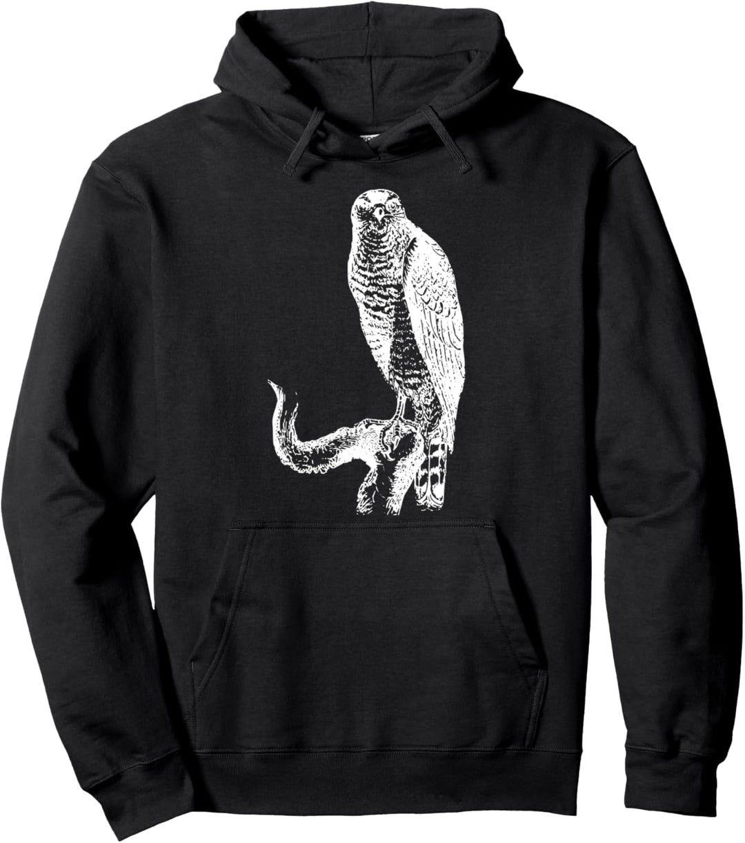 Schwarzer Strich Zeichnung Habicht Ornithologie Pullover Hoodie