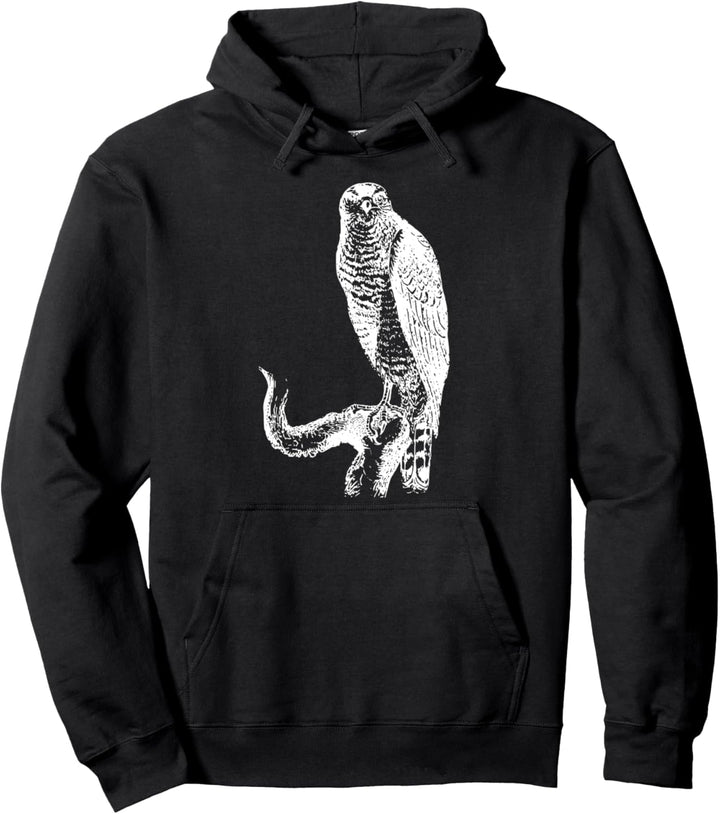Schwarzer Strich Zeichnung Habicht Ornithologie Pullover Hoodie