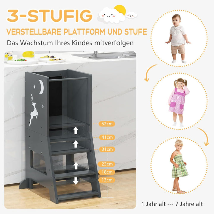 GOPLUS Lernturm Kinder, Mehrzweck-Tritthocker aus Holz mit 3 verstellbare Höhen, Lernstuhl Baby mit