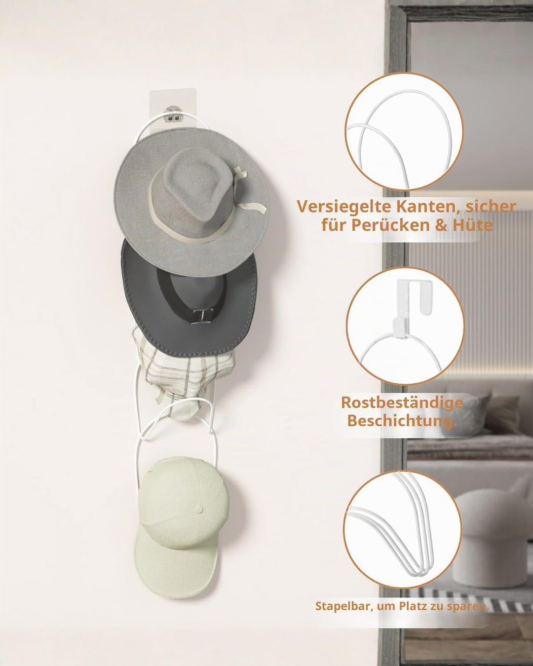 LINFIDITE Cap Halter Tür Hut Racks, Baseball Cap Halterung Schrank hängende Einstellbare Huthalter,f