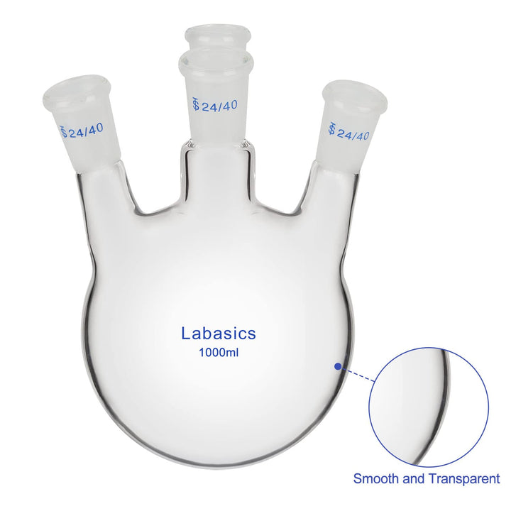 Labasics 4 Hälse Rundkolben, Schwerwandiges Borosilikatglas-Siedekolben mit 24/40 Standard-Schliffhü