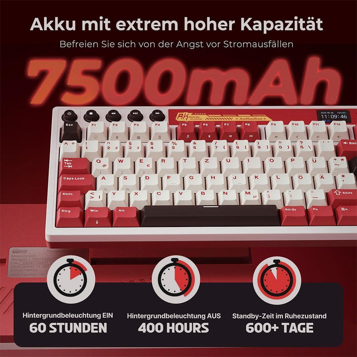 RK ROYAL KLUDGE M87 Mechanische Tastatur Kabellos mit Display und Doppelknopf, Gasket 75% Gaming Tas