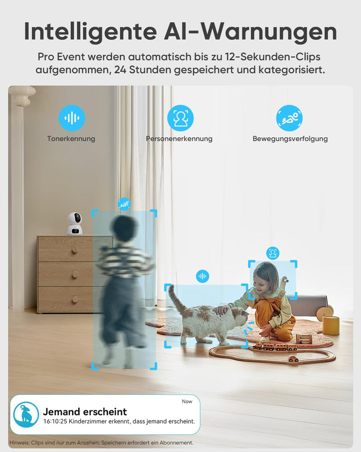 blurams Überwachungskamera Innen, 2K Dual-Objektiv Hundekamera, Kamera Überwachung Innen mit 360° Ab