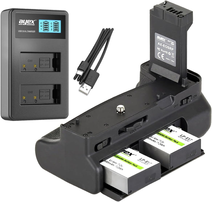 ayex Batteriegriff Kompatibel mit Canon EOS RP + 2 x LP-E17 Akku + 1x USB Dual Ladegerät Ersatz für