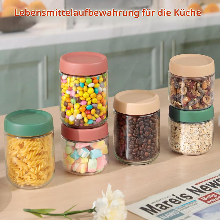 VINATO Meal Prep Gläser 6er Set mit Deckel | 3x480ml + 3x350ml Overnight Oats Behälter, Stapelbare J