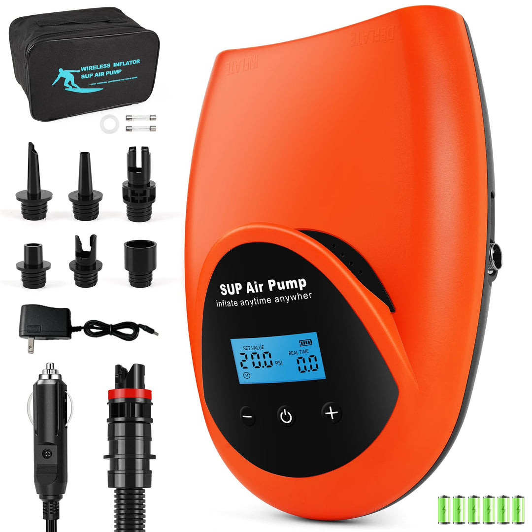 TONSIM Elektrische SUP Pumpe mit Akku, 20PSI Wiederaufladbar Kabellose Luftpumpe, LCD-Digitalanzeige