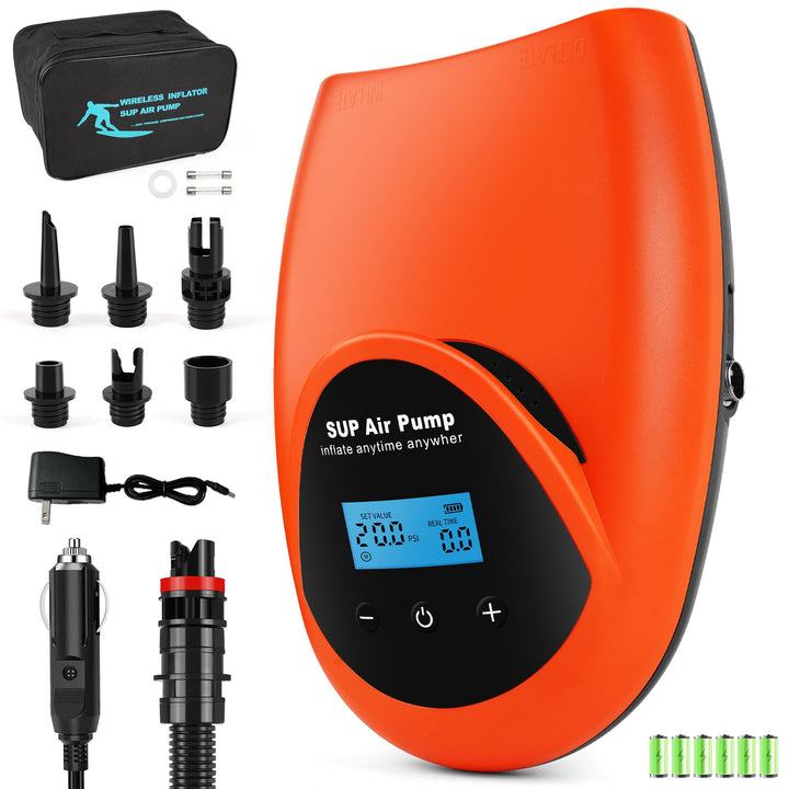 TONSIM Elektrische SUP Pumpe mit Akku, 20PSI Wiederaufladbar Kabellose Luftpumpe, LCD-Digitalanzeige