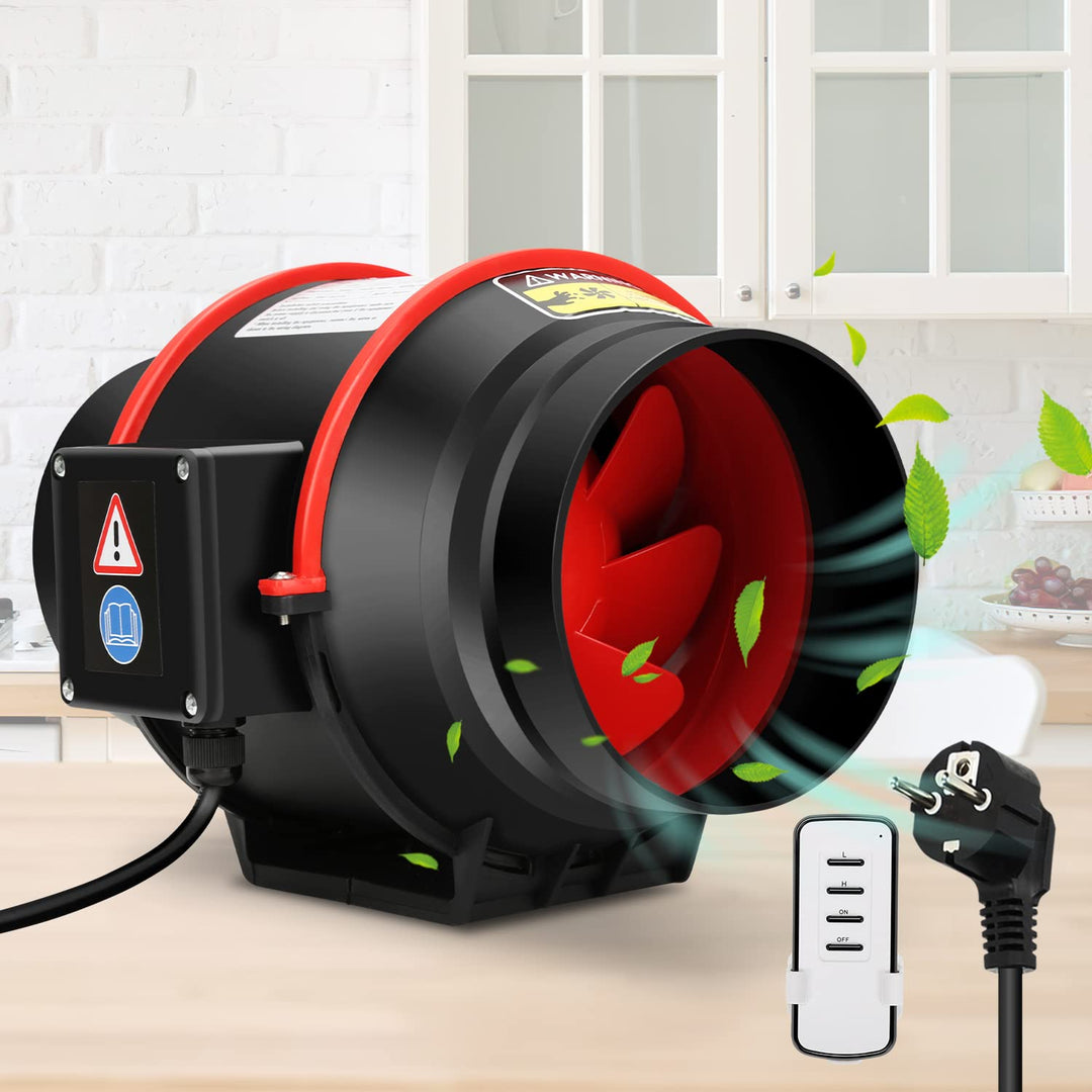 150mm Rauchabzug Rohrventilator mit Fernbedienung und EU-Stecker, 2-Gang Regler Inline-Abluftventila
