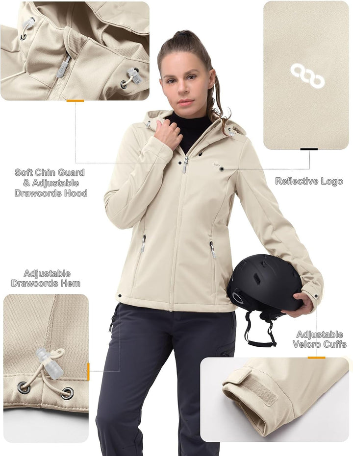 33,000ft Damen Softshelljacke Wasserdichte Funktionsjacke mit Kapuze | Atmungsaktiv, 4-Wegen Stretch
