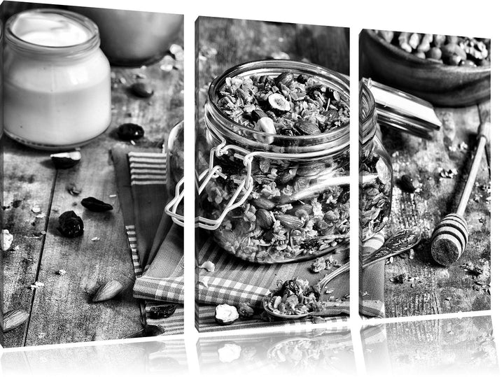 Pixxprint Honig Müsli im Glas als Leinwandbild/Grösse: 3 Teilig (120x80) cm/Wandbild/Kunstdruck/fert
