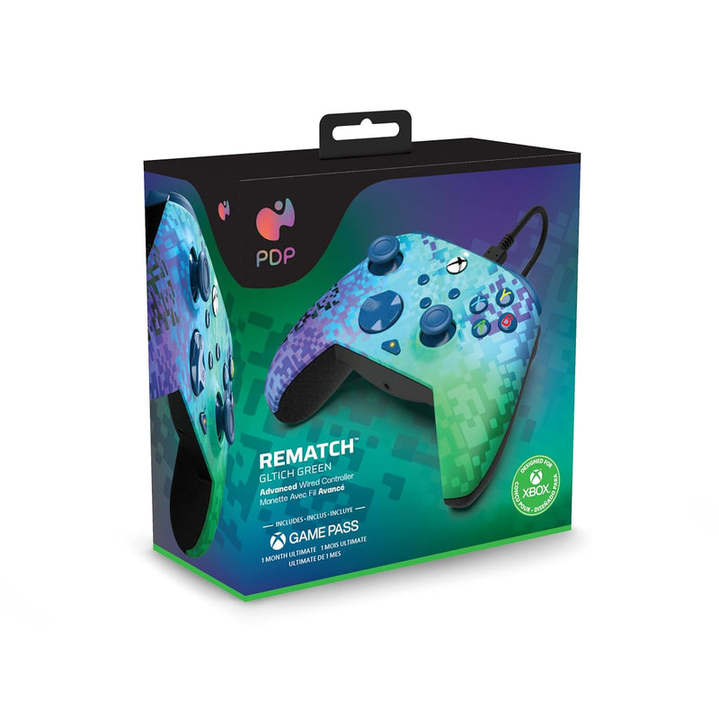 PDP REMATCH XBOX verkabelt Controller GLITCH Grün für Xbox Series X|S, Xbox One, Offiziell Lizenzier