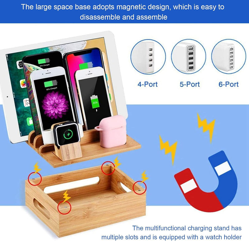 Cuifati Bambus-Ladestation-Organizer, Multi-Geräte-Ladestation, Ladestation, Ständer, Gestell mit 5