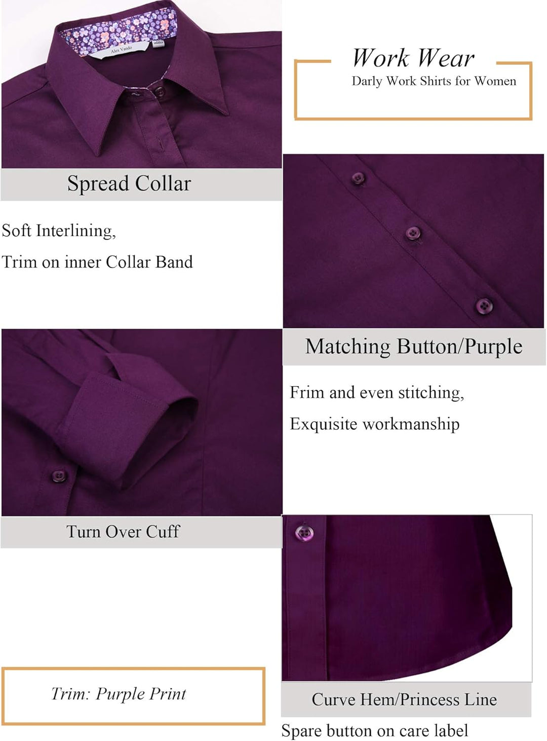 Alex Vando Bluse Damen Langarm Hemd Damen Stretch – Business Button Down Shirts, Bügelfrei Arbeitshe