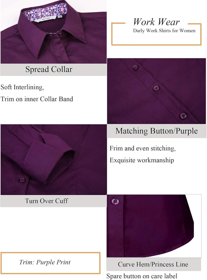 Alex Vando Bluse Damen Langarm Hemd Damen Stretch – Business Button Down Shirts, Bügelfrei Arbeitshe