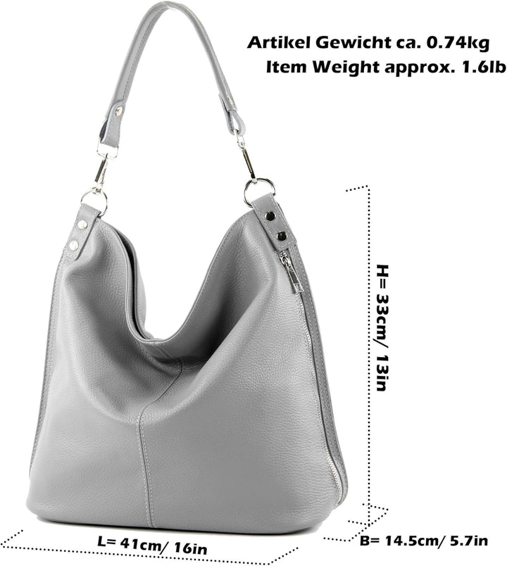 modamoda de - T177 - ital. Damen Schultertasche aus Leder Blau, Blau