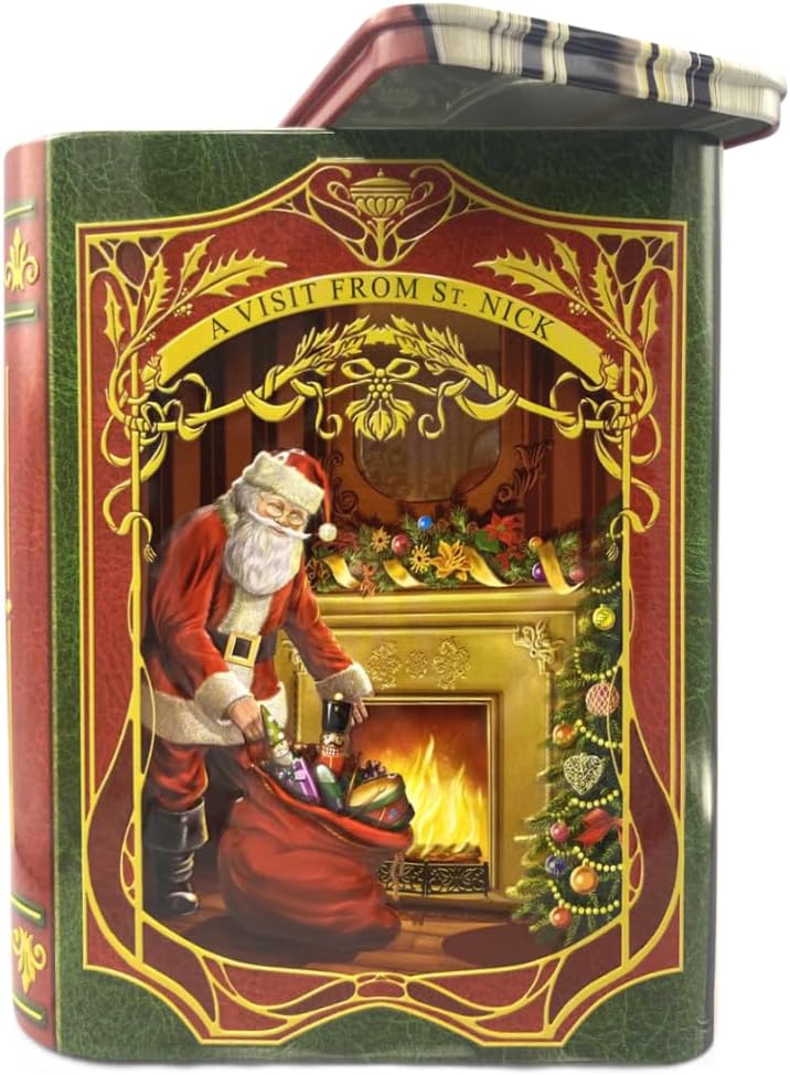 Blechdose in Form eines Weihnachsts-Buches Kleine Buchdose St. Nick rot/grün Keksdose Deko-Box Retro