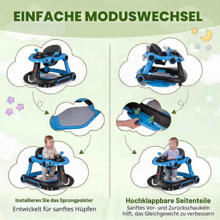 LIFEZEAL Lauflernwagen mit Sonnenschirm, 6-in-1 Lauflernhilfe Gehhilfe Baby mit Licht, Musik, Spiele