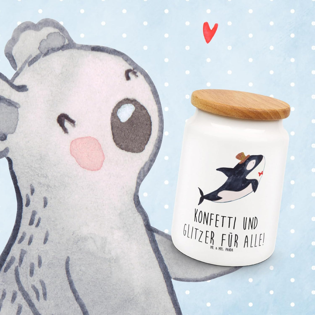 Mr. & Mrs. Panda Kaffeedose Orca Zylinder - Geschenk, Fest, Meer, Glückwunsch, Keksdose, Geburtstag,