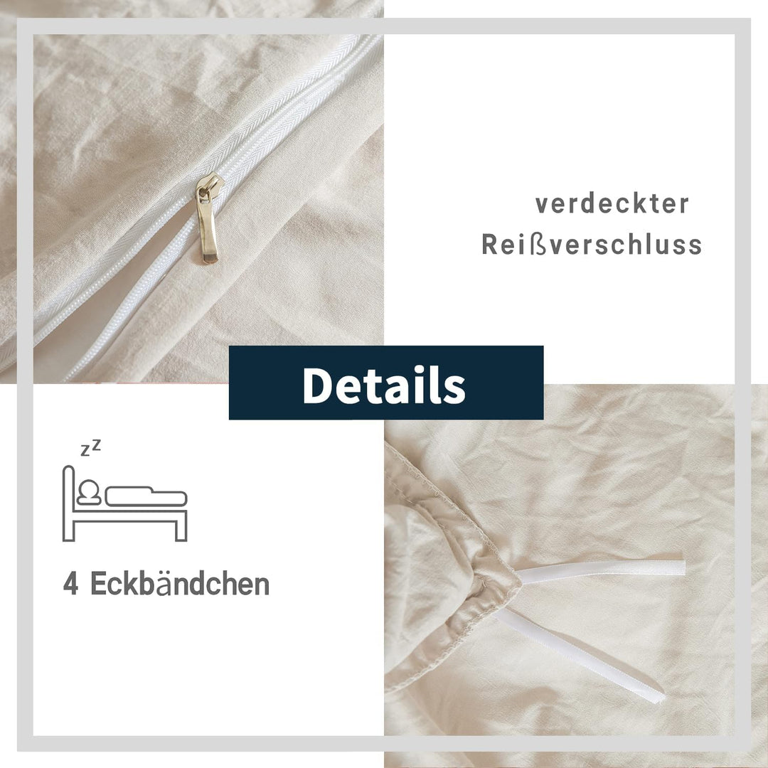 Freyamy Bettwäsche 155x220cm 2teilig Beige Rüschen Romantisch Mädchen Bettwäsche Uni Plisseefalten C