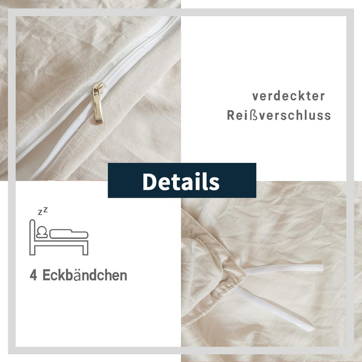 Freyamy Bettwäsche 155x220cm 2teilig Beige Rüschen Romantisch Mädchen Bettwäsche Uni Plisseefalten C